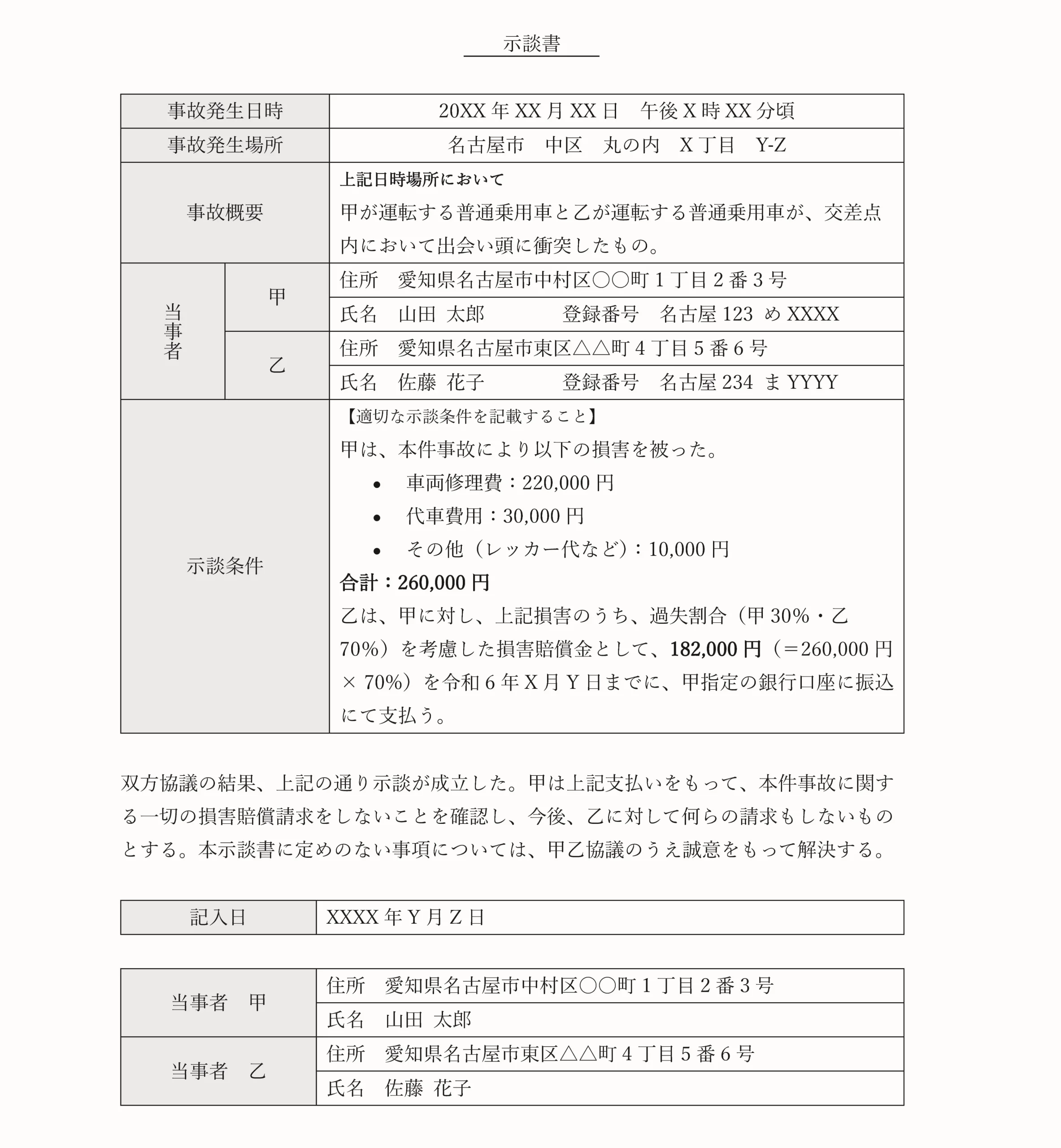 示談書の例